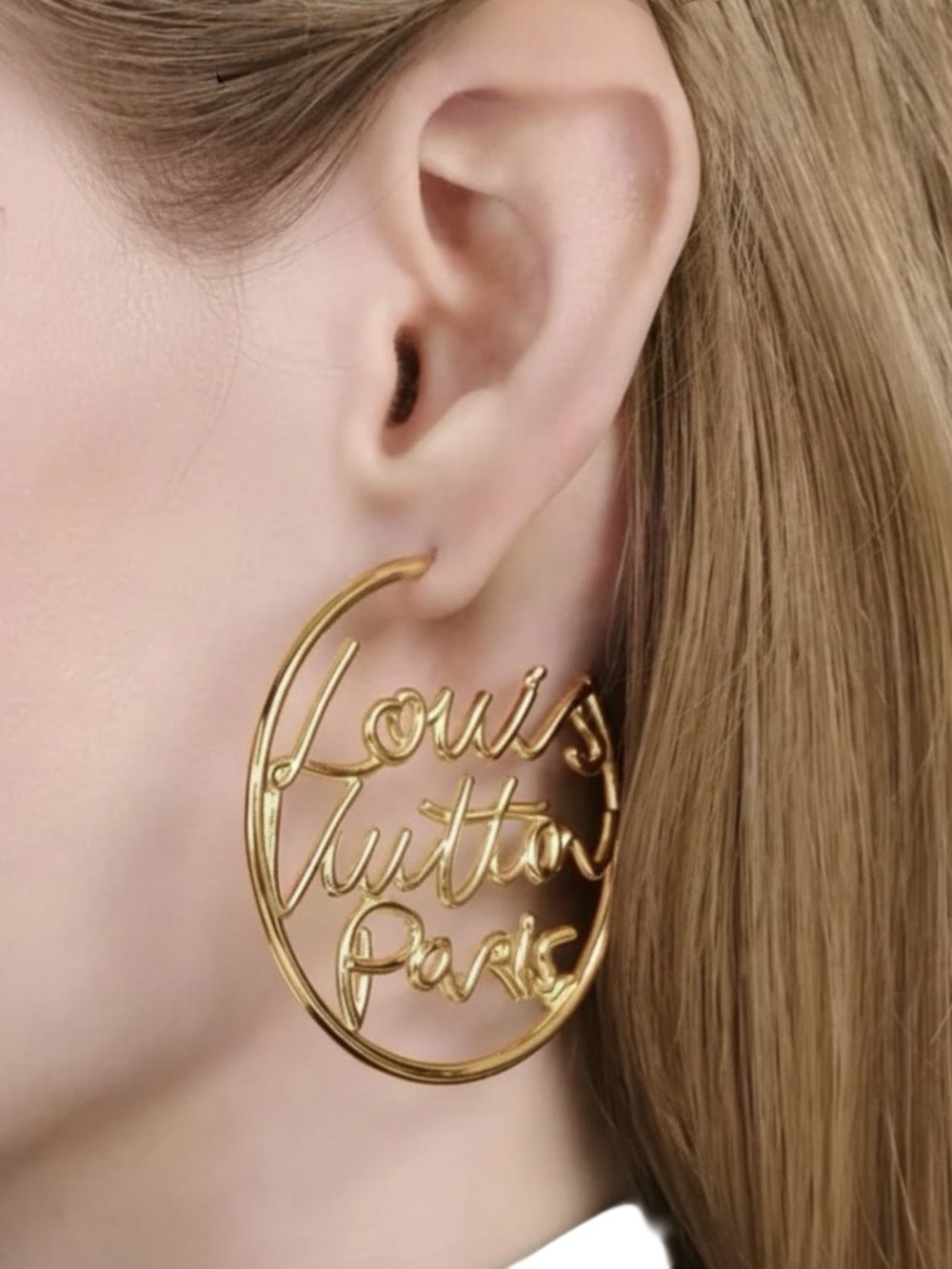 Louis Vuitton Gold Script Hoop Earrings